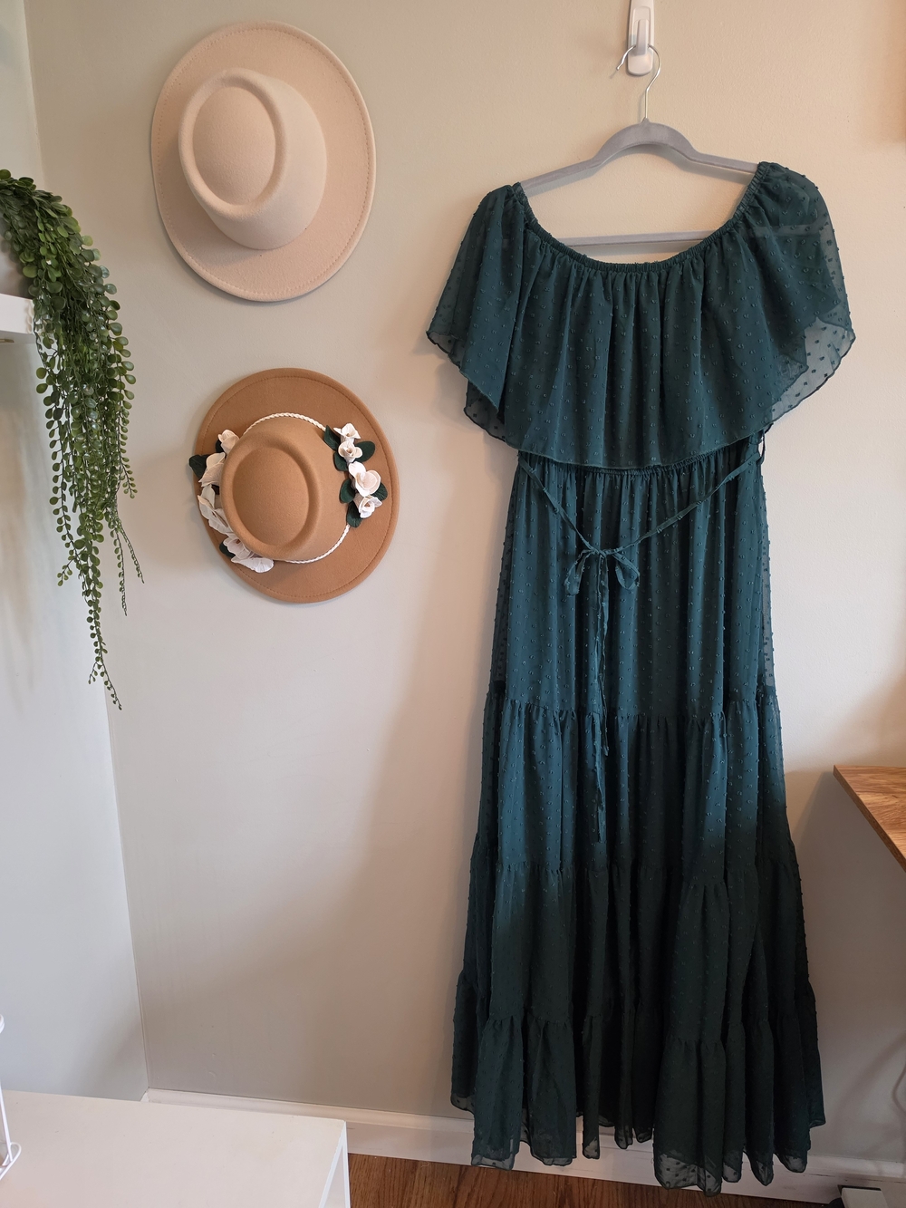 SHEIN Dark Green Off-Shoulder Maxi Dress